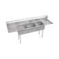 SSP™ S3C24X24-2-24X Super Economy Scullery Sink, 120 in L x 29.8 in W x 43.8 in H, Floor Mount, 300 Stainless Steel, 3 Bowls, 2, Right/Left Drainboards, 9 in Backsplash