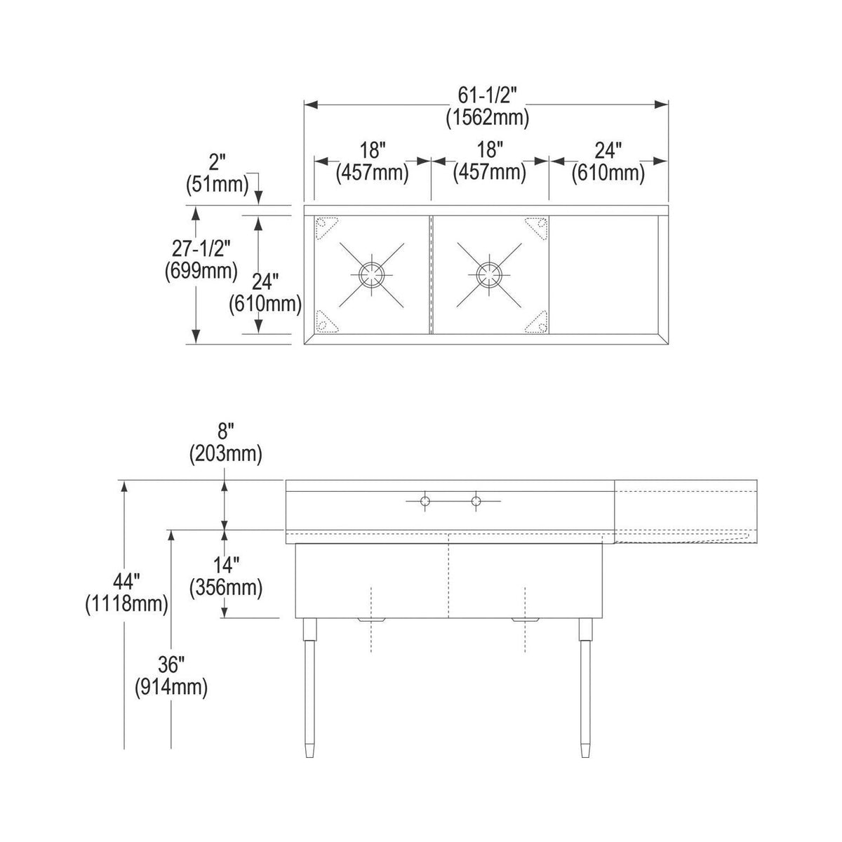 Sturdibilt - Scullery Sink - Floor Mount - Double Bowl