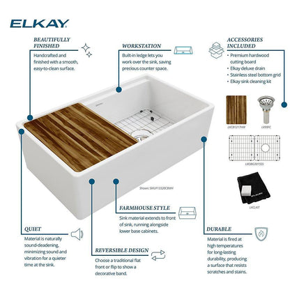 Fireclay - 10-1/8" Kitchen Sink - White