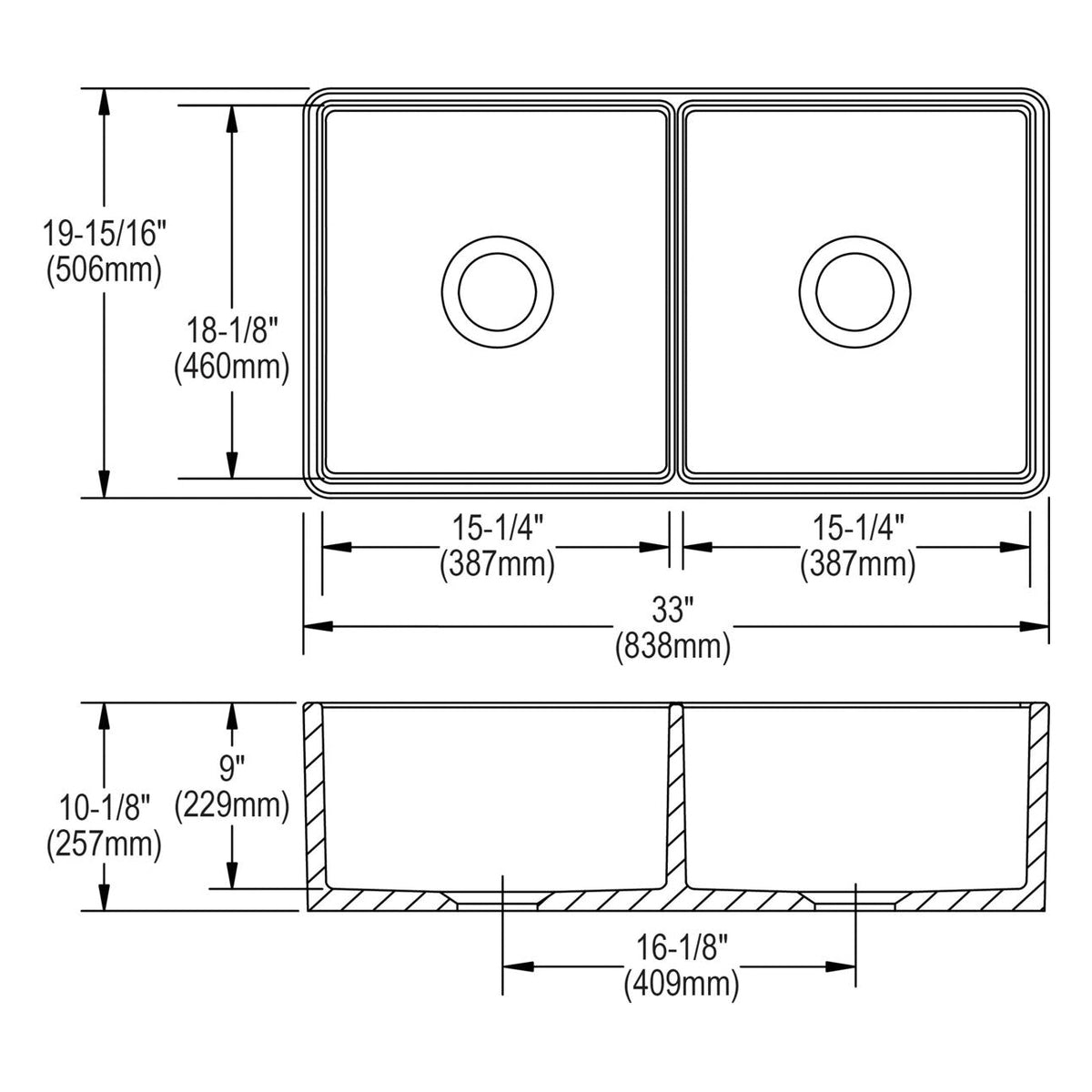 Explore - 33" Transitional Farmhouse Kitchen Sink Kit