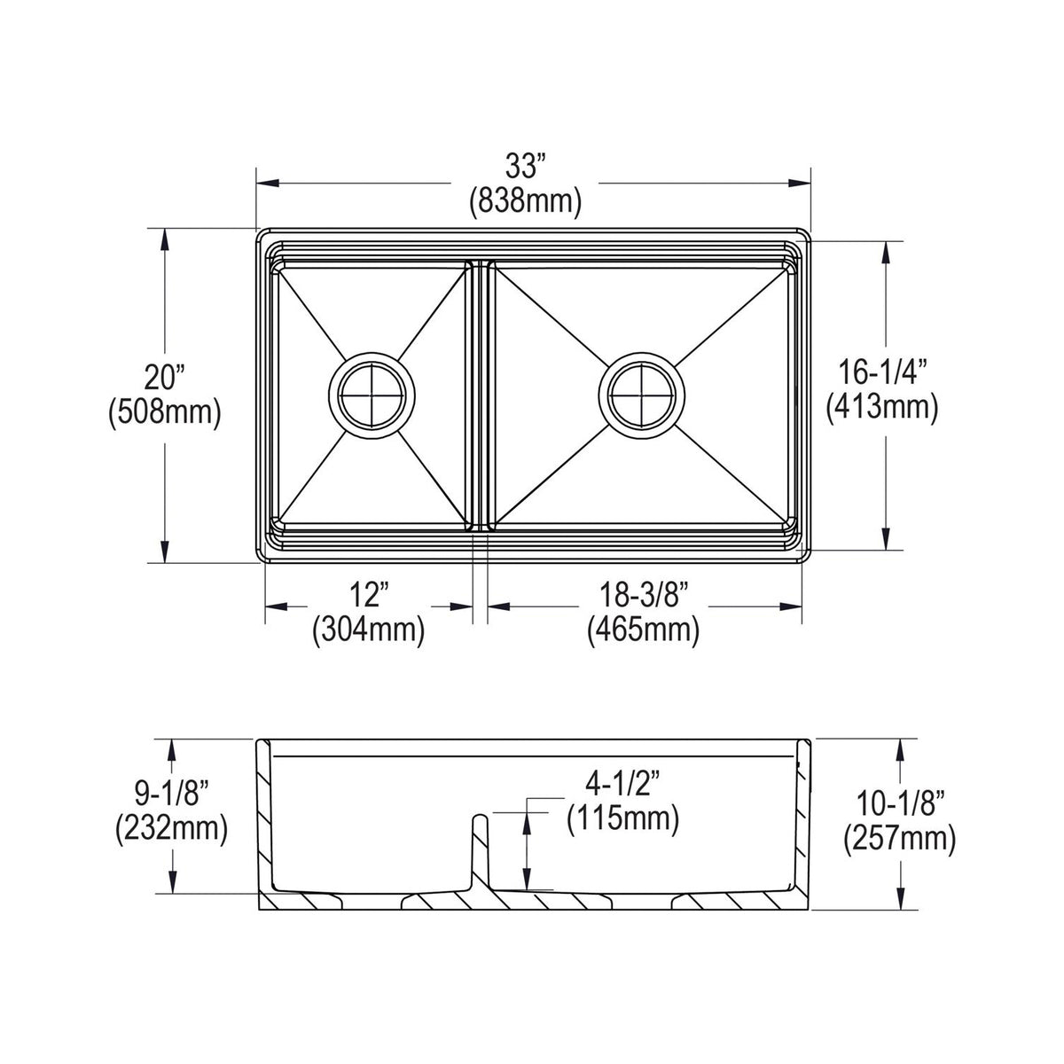 Explore - 20" Front Kitchen Sink with Aqua Divide - Biscuit