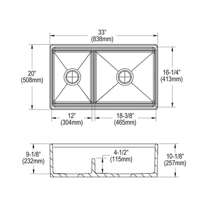 Explore - 20" Front Kitchen Sink with Aqua Divide - Biscuit