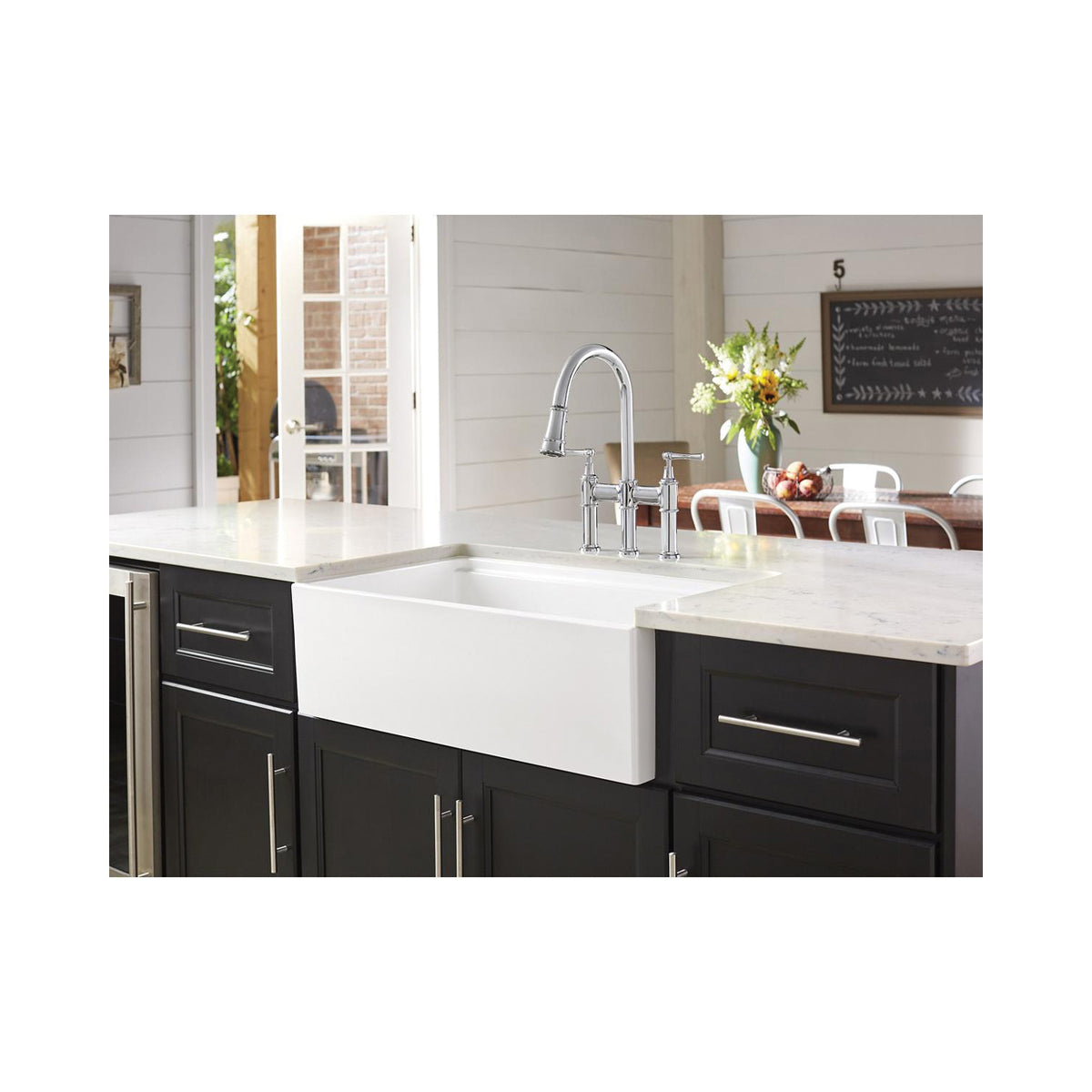 Explore - 20" Front Kitchen Sink with Aqua Divide - Biscuit