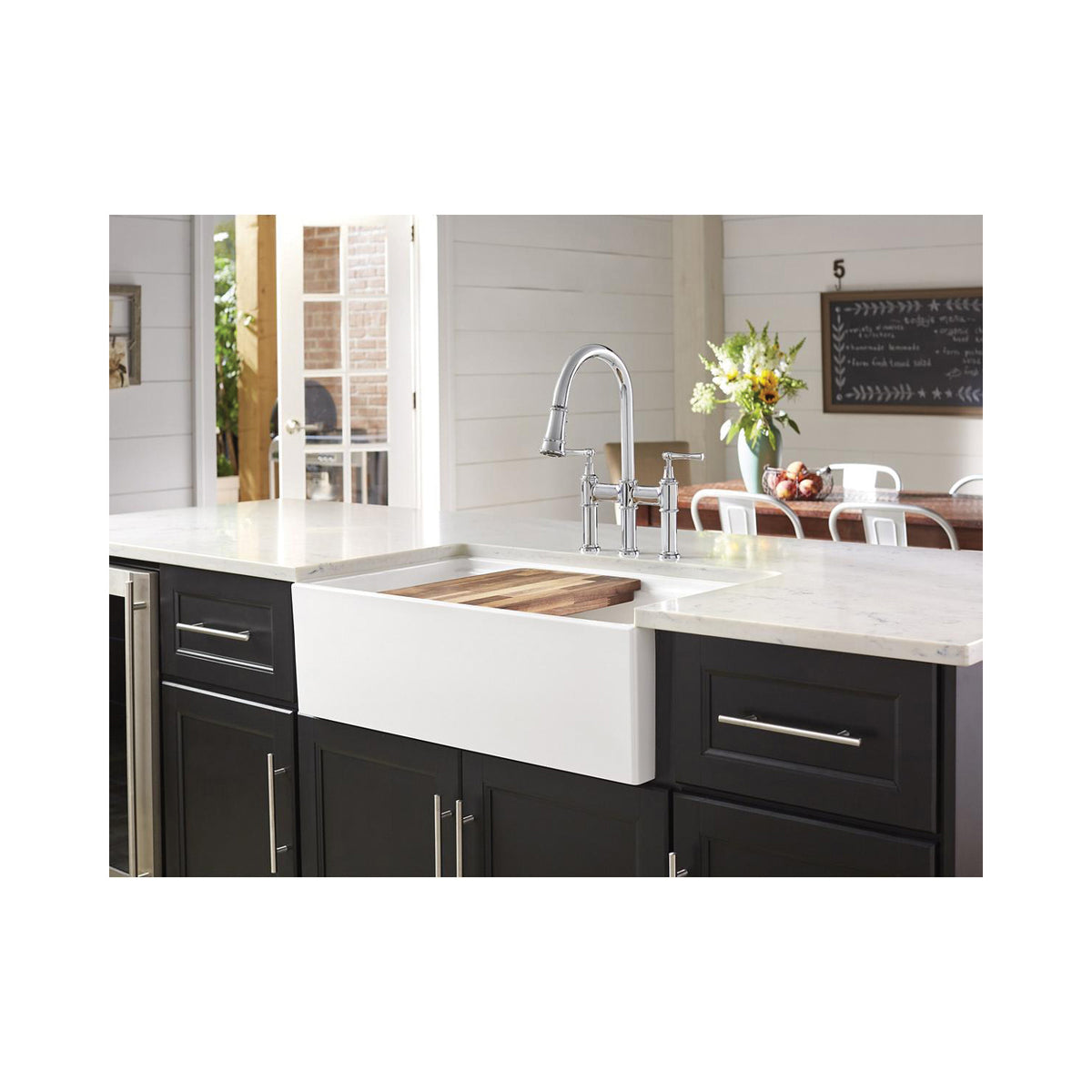 Explore - 20" Front Kitchen Sink with Aqua Divide - Biscuit