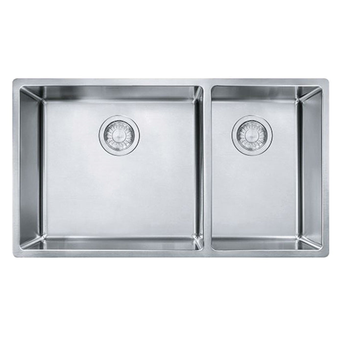 FRANKE CUX160 Cube Kitchen Sink, Pearl, Rectangular Shape, 18-1/8 in Large, 11 in Small L x 16-1/8 in W Bowl x 9 in D Bowl, 31-1/2 in L x 17-3/4 in W x 9 in D, Undermount Mounting, 18 ga Stainless Steel