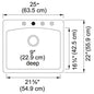 FRANKE ESOX25229-1 Ellipse Kitchen Sink, Rectangular Shape, 4 Faucet Holes, 22 in L x 25 in W x 9 in D, Dual Mounting, Granite, Onyx