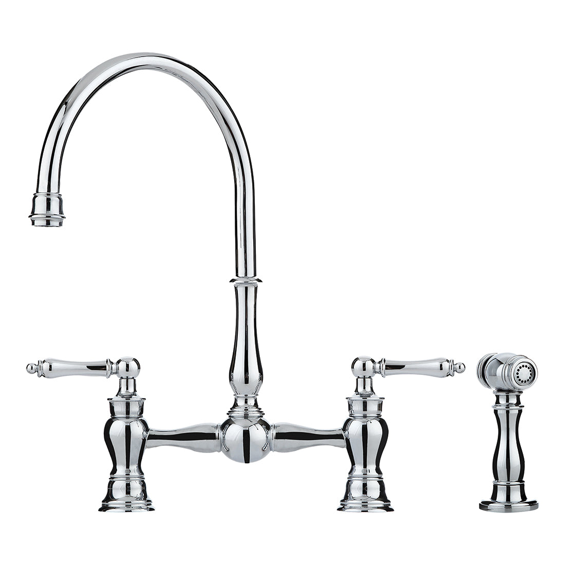 FRANKE Farm House Press/Hold Bridge Faucet, FF60, Residential, 1.75 gpm Flow Rate, 8 in Center, 180 deg Swivel/Arc Spout, 2 Handles