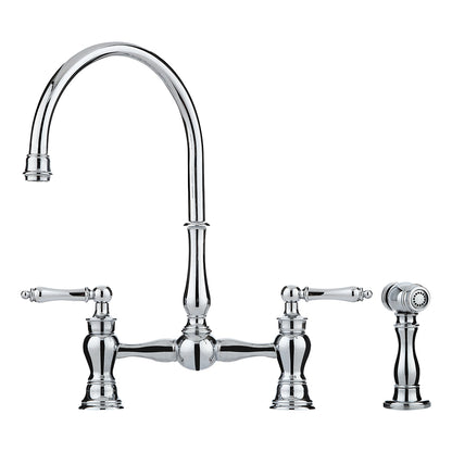 FRANKE Farm House Press/Hold Bridge Faucet, FF60, Residential, 1.75 gpm Flow Rate, 8 in Center, 180 deg Swivel/Arc Spout, 2 Handles
