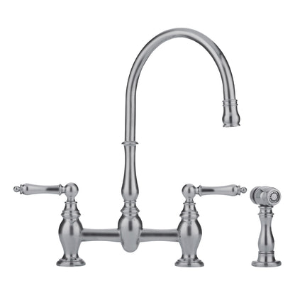 FRANKE Farm House Press/Hold Bridge Faucet, FF60, Residential, 1.75 gpm Flow Rate, 8 in Center, 180 deg Swivel/Arc Spout, 2 Handles