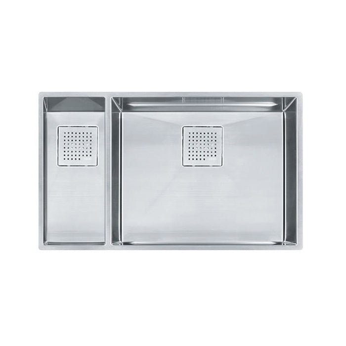 FRANKE PKX160LH Peak Kitchen Sink, Diamond, Rectangular Shape, 21-5/8 in Large, 7-1/8 in Small L x 16-1/2 in W Bowl x 9-5/8 in Large, 7-1/8 in Small D Bowl, 30-7/8 in L x 17-3/4 in W, Undermount Mounting, 16 ga Stainless Steel