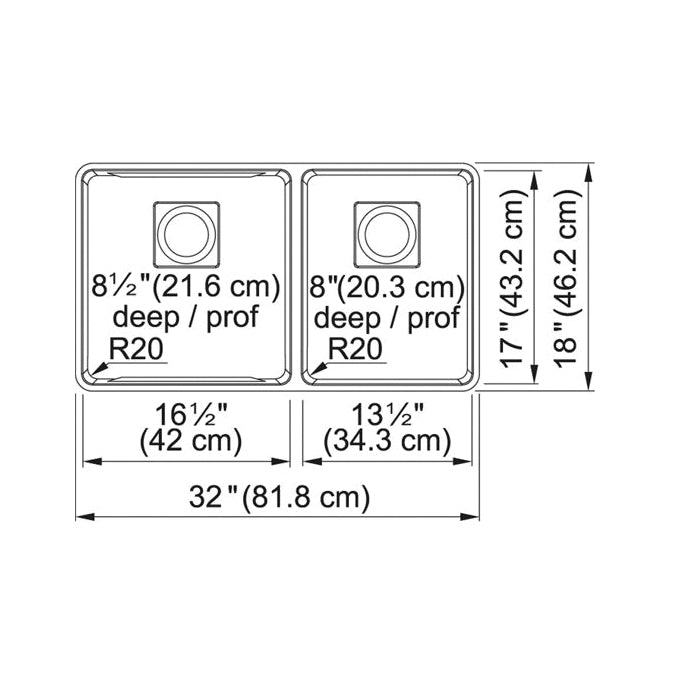 Pescara - 32" Kitchen Sink - Undermount - Double Bowl
