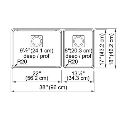 Pescara - 38" Kitchen Sink - Undermount - Double Bowl
