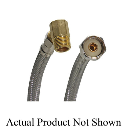 Fluidmaster® Braided Dishwasher Water Supply Connector With 3/8 in MNPT Elbow, 3/8 x 1/2 in Nominal, Compression x FNPT End Style, Stainless Steel, Import