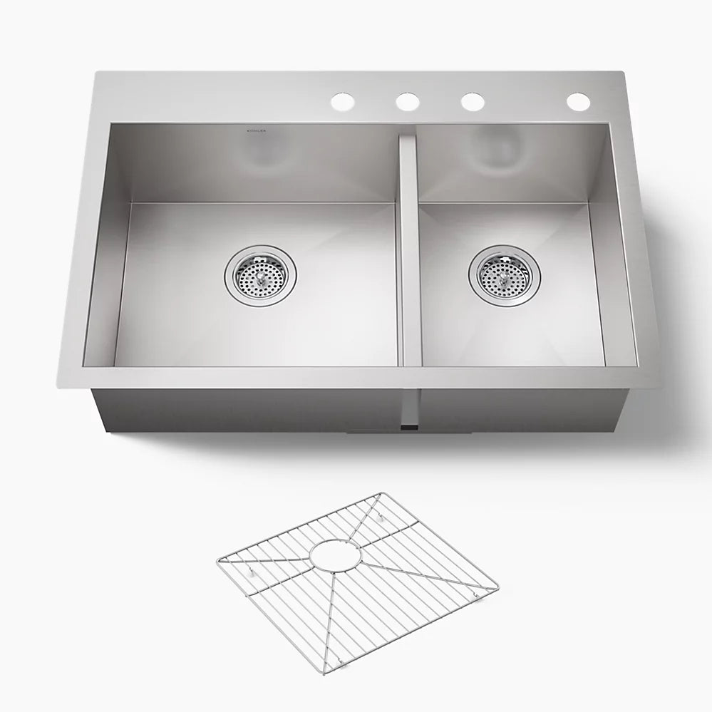 Vault 33" Double Basin Top-Mount/Under-Mount 18-Gauge Stainless Steel Kitchen Sink