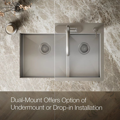 Vault 33" Double Basin Top-Mount/Under-Mount 18-Gauge Stainless Steel Kitchen Sink