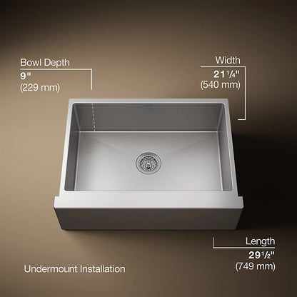 29-1/2" Single Basin Undermount 16-Gauge Self Trimming Sink