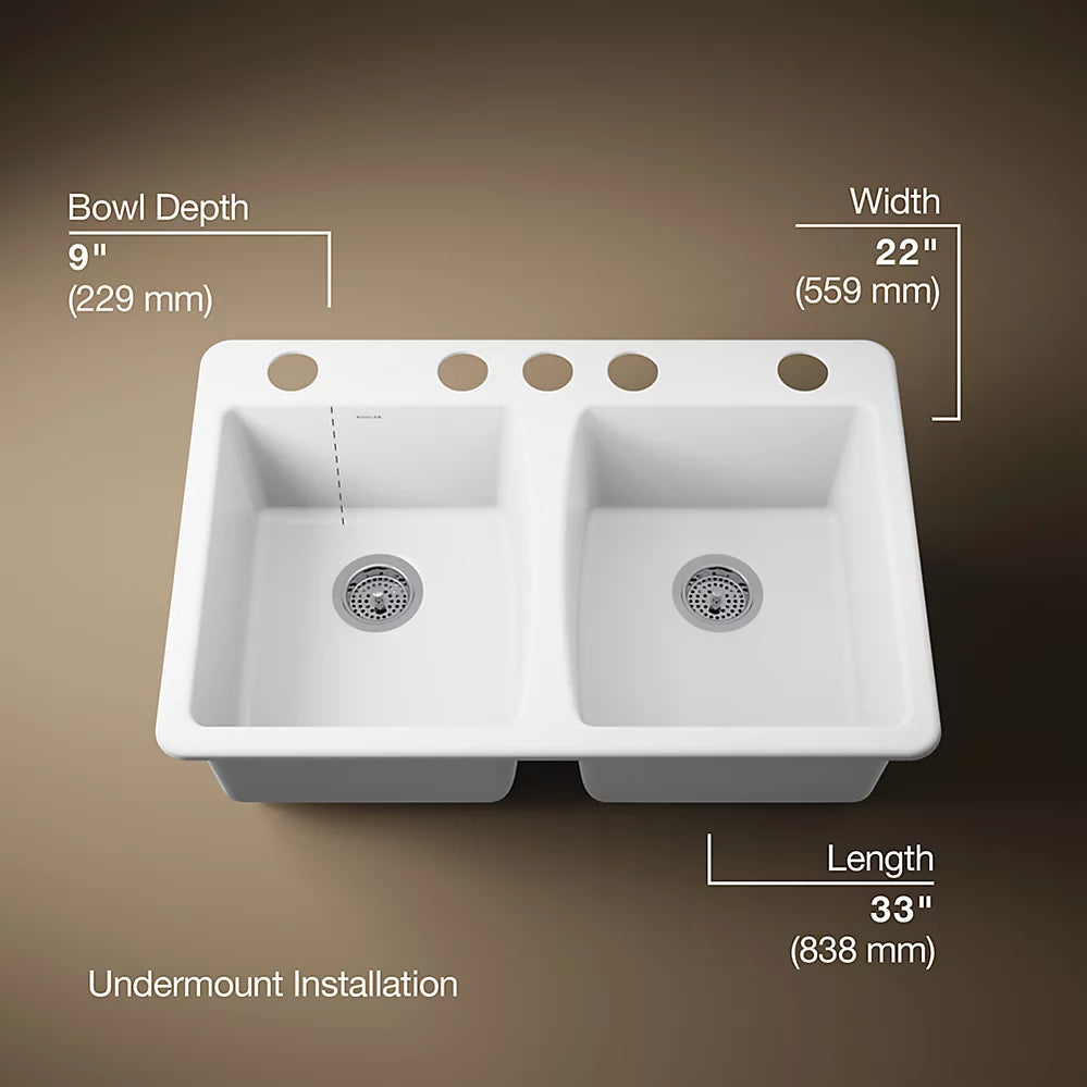 Deerfield® 33" Undermount Double-Bowl Kitchen Sink