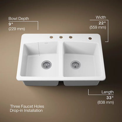 Brookfield™ 33" Top-Mount Double-Bowl Kitchen Sink