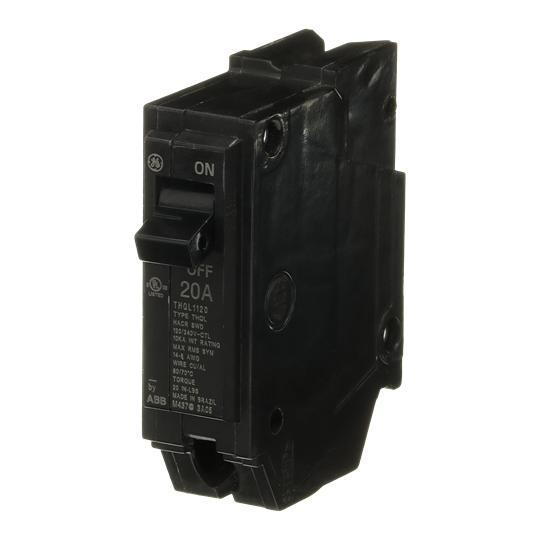 GE Q-Line® THQL1120 Type THQL Molded Case Circuit Breaker, 120/240 V AC, 20 A, 10 kA Interrupt, 1 Pole, Thermal Magnetic Trip