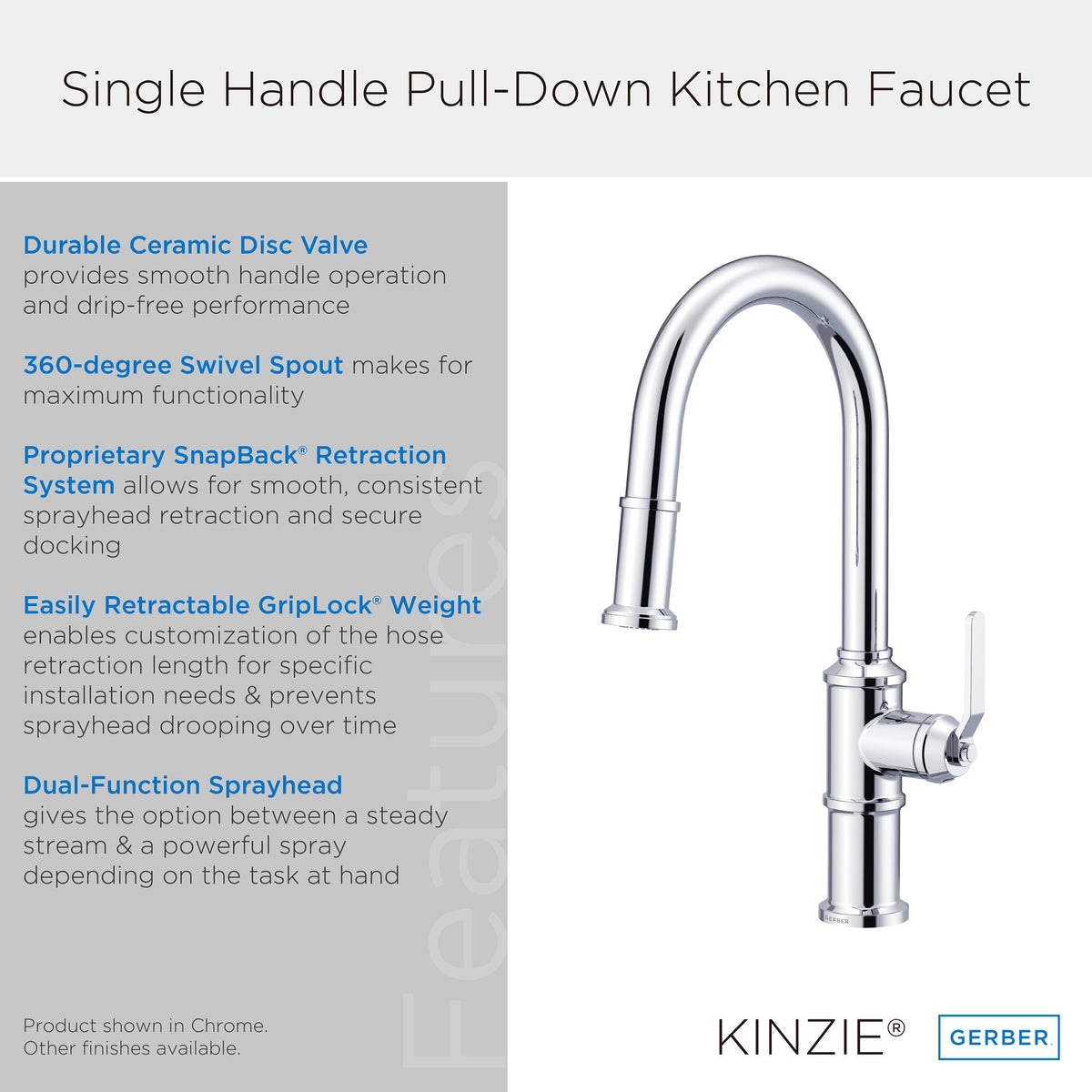 Kinzie - Pull-Down Kitchen Faucet - 1.75 GPM - Deck Mount