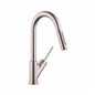 AXOR 10824801 Pull-Down Prep Kitchen Faucet, Starck, Steel Optik, 1 Handle, 2.2 gpm
