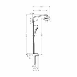 Hansgrohe 27126401 Shower Pipe, Raindance Select E 300, 1-Function Shower Head, 2 gpm, Rain Spray, Polished Chrome/White