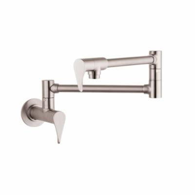 AXOR 39834801 Citterio Pot Filler, Residential, 2.5 gpm Flow Rate, 180 deg Swivel Spout, Steel Optik, 2 Handles