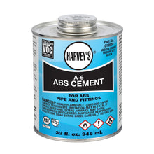 Harvey® 018530-12 A-6 Low VOC Medium Body ABS Solvent Cement, 32 oz Container, Black, For Use With Upto 6 in Dia ABS Pipe and Fittings
