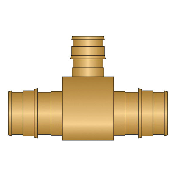 HeatLink® EX26225NL EX26000NL Reducing Tee, 3/4 x 3/4 x 1/2 in Nominal, PEX F1960 End Style, Brass, Import