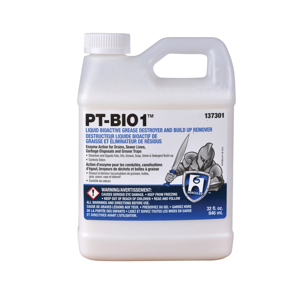 Hercules® PT-BIO1™ 137301 Drain Cleaner, 32 oz, Off-White, Liquid Form