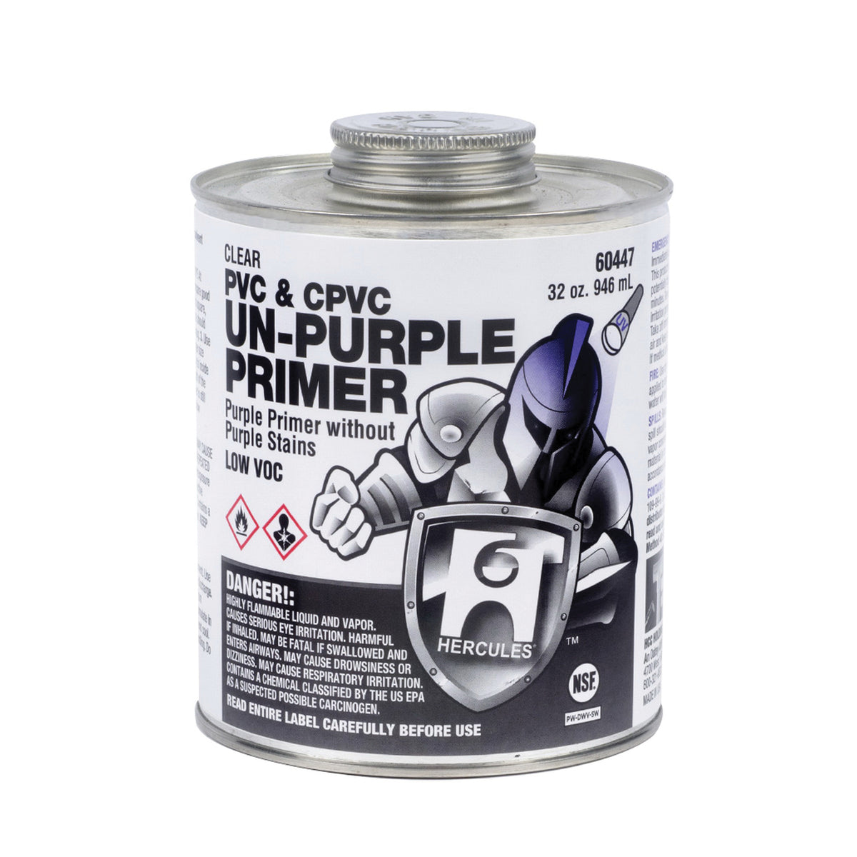 Hercules® 60445 Low VOC Primer, For Use With PVC Pipe and Fittings, Purple, 16 oz Container