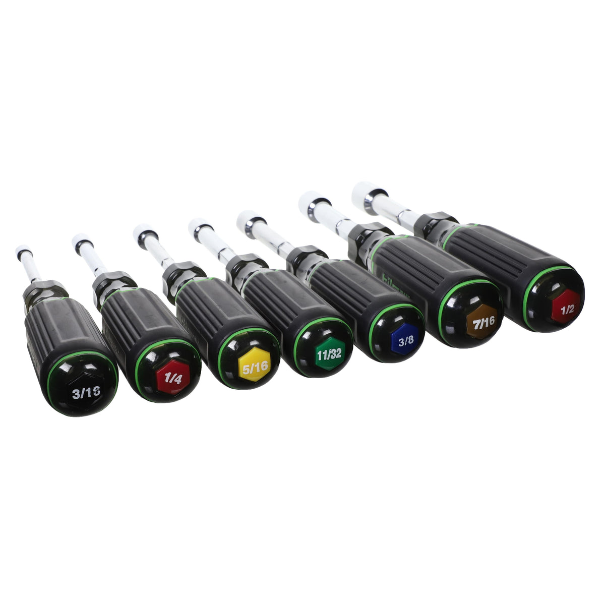 Hilmor® 1839065 Magnetic Nut Driver Set, 3/16 to 1/2 in, 7 Pieces, Steel, Polished Chrome