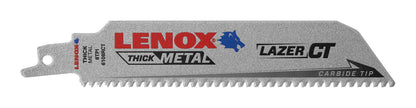 Lenox® LAZER CT™ 2014223 Straight Back Reciprocating Saw Blade, 6 in L x 1 in W, 8, Steel Body, Universal/Toothed Edge Tang