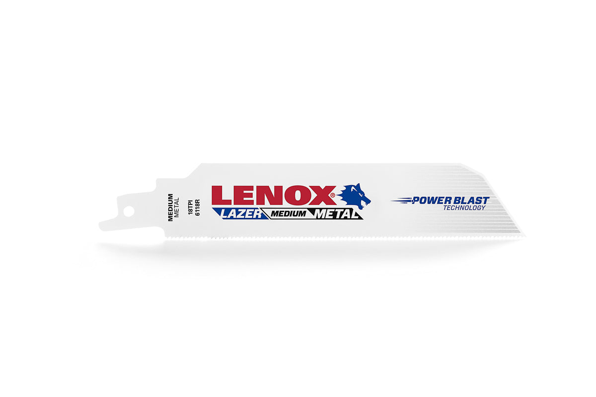 Lenox® Lazer® 24903T6118R Shatter-Resistant Straight Reciprocating Saw Blade, 6 in L x 1 in W, 18 TPI, Flexible Steel Body, Universal/Toothed Edge Tang