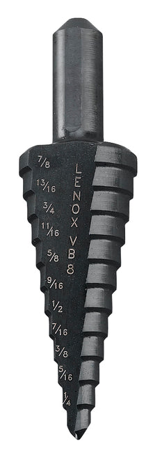 Lenox® Vari-Bit® 30908VB8 Step Drill Bit, 3/16 in Dia Min Hole, 7/8 in Dia Max Hole, 12 Steps, HSS, 12 Hole Sizes, 3/8 in Shank