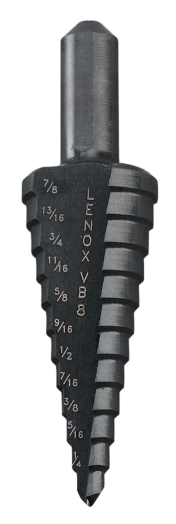 Lenox® Vari-Bit® 30908VB8 Step Drill Bit, 3/16 in Dia Min Hole, 7/8 in Dia Max Hole, 12 Steps, HSS, 12 Hole Sizes, 3/8 in Shank