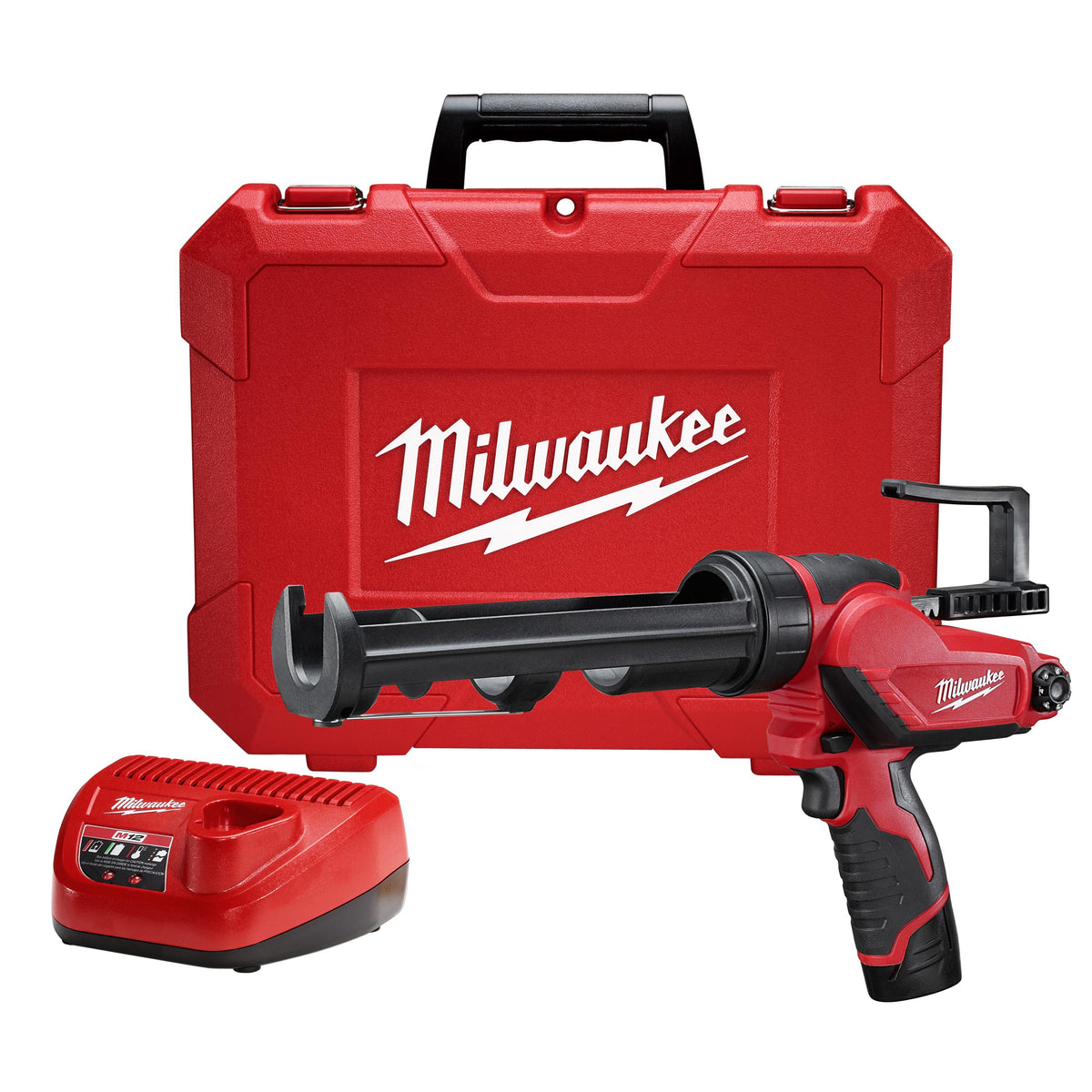 Milwaukee® M12™ 2441-21 Compact Cordless Caulk Gun Kit, 10 oz Capacity, 400 lb, 12 V DC, Li-Ion Battery, Metal Housing