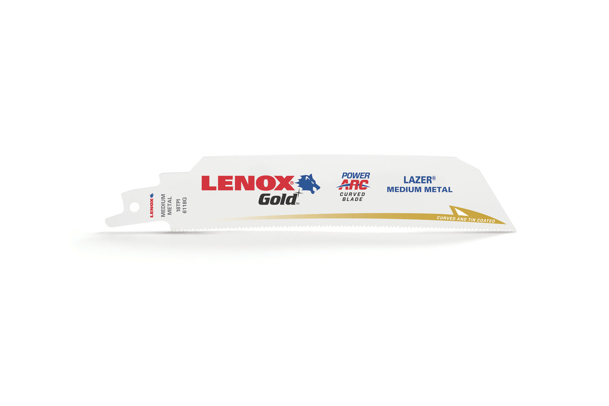 Lenox® Gold® 210956118GR Reciprocating Saw Blade, 1 in W, Bi-Metal Body, Tapered Tang
