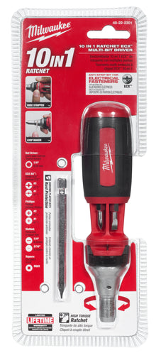 Milwaukee® 48-22-2301 10-in-1 1-Ended Multi-Bit Screwdriver, 8 Pieces, Ergonomic Grip Handle, Steel