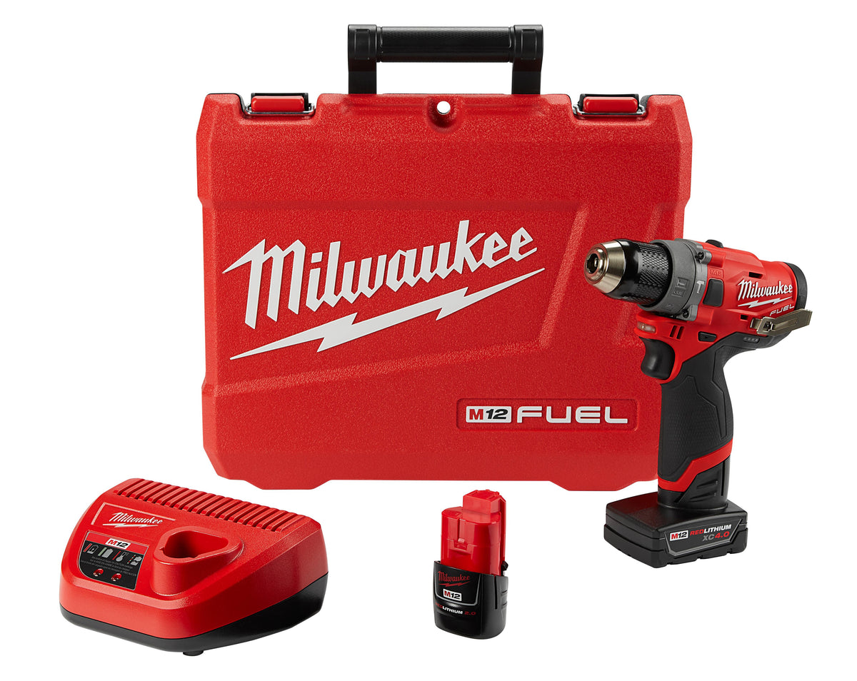 Milwaukee® M12™ FUEL™ 2504-22 Cordless Hammer Drill Kit, 1/2 in Keyless Chuck, 12 V AC, 0 to 450/0 to 1700 rpm No-Load, Li-Ion Battery
