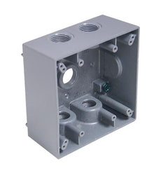 Southwire - Topaz WB2575 5-Hole Weatherproof Box With Knockout, Copper-Free Die Cast Aluminum, 31 cu-in Capacity, 2 Gangs, 2 Outlets, 4.56 in W x 2 in D x 4.56 in H