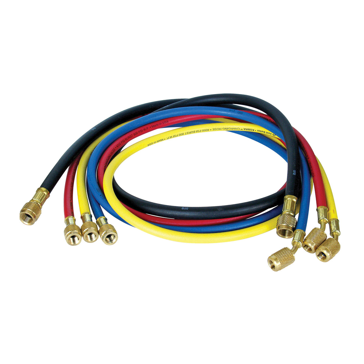 JB Industries Kobra® CCLS4-72 4-Piece Enviro-Safe Charging Hose Set With Secure Seal Fitting, 1-1/4 in, 72 in L, 800 psi, Kevlar®, Domestic