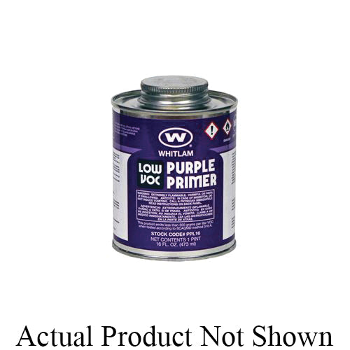 WHITLAM® PPL8 Low VOC Primer, For Use With PVC, ABS and CPVC Pipe and Fittings up through 16 in (40.64 cm) Dia, Purple, 1/2 pt Container