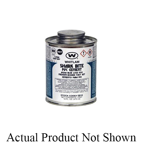WHITLAM® SHARK-BITE SB8 Low VOC Medium Body PVC Cement, 0.5 pt Container, Blue