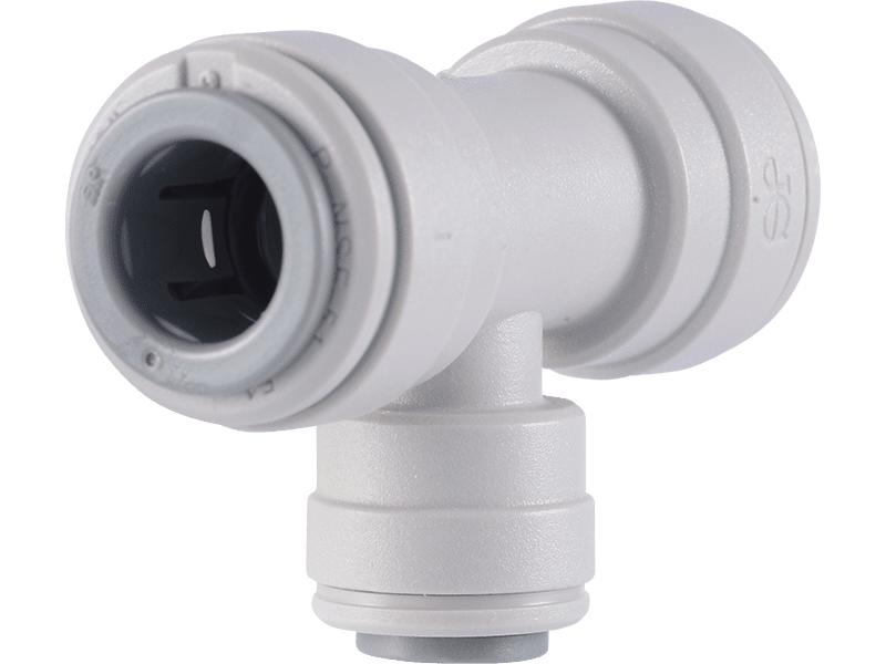 John Guest® PI301208S-US Reducing Tee, 3/8 x 1/4 in Nominal, Tube OD End x Tube OD Branch End Style, Acetal