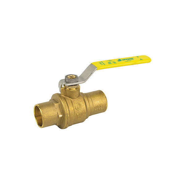 Jomar Valve® 100-415G 2-Piece Ball Valve With Handle, 1 in Nominal, Solder End Style, Brass Body, Full Port, TFM/FKM Softgoods