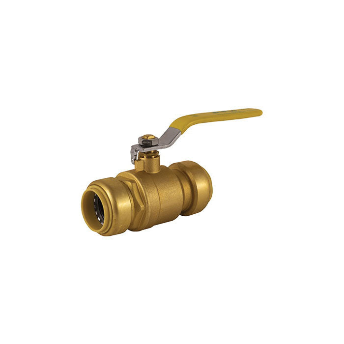 Jomar Valve® 100-103JFPG 2-Piece Ball Valve With Handle, 1/2 in Nominal, Push-Fit End Style, Brass Body, Full Port, EPDM/PTFE Softgoods
