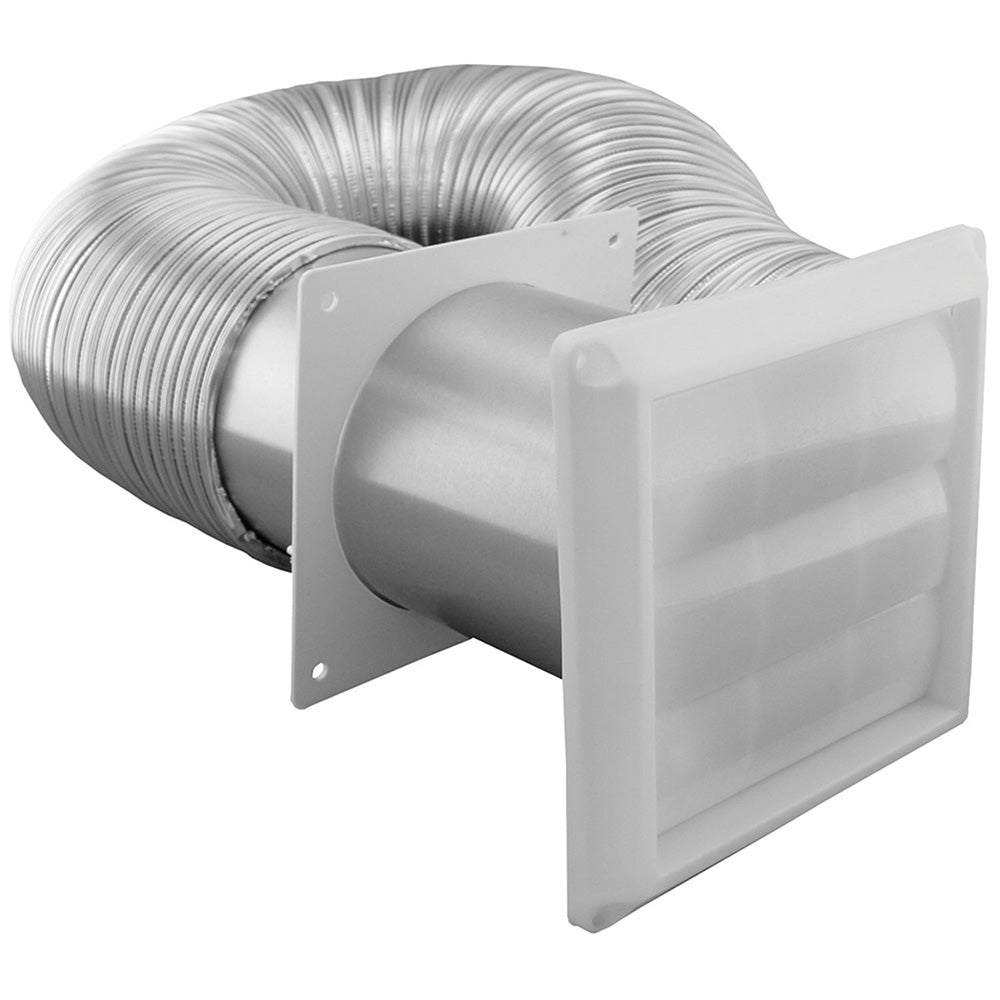 Jones Stephens™ D04009 Dryer Vent Kit With Louvered Hood, 4 in Dia x 8 ft L, Aluminum, Domestic