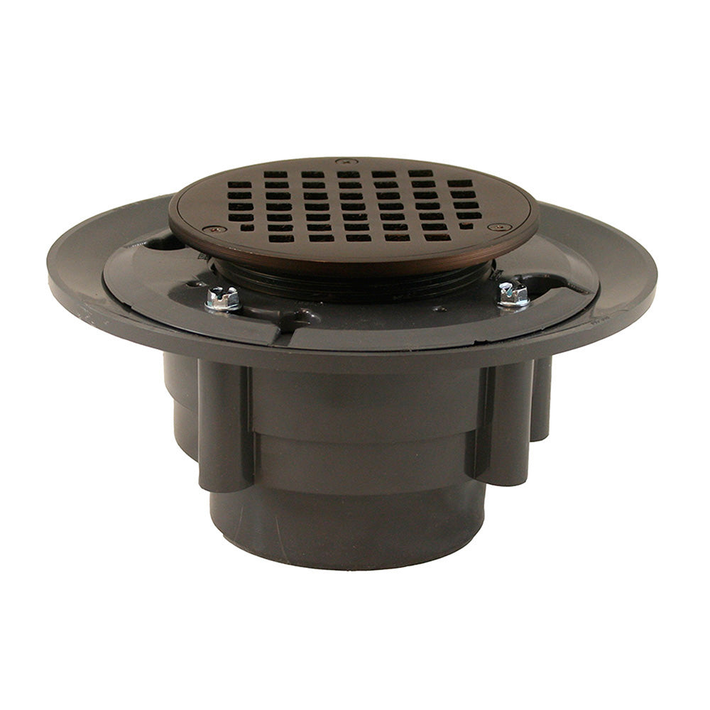 Jones Stephens™ D4991RB Heavy Duty Floor/Shower Drain With Round Strainer and Spud, 3 x 4 in Outlet, 5 in, PVC Drain, Domestic