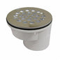 Jones Stephens™ D41600 Offset Round Shower Stall Drain With Stainless Steel Strainer, 2 in, 4-1/4 in Stainless Steel Grid, PVC Drain, Domestic